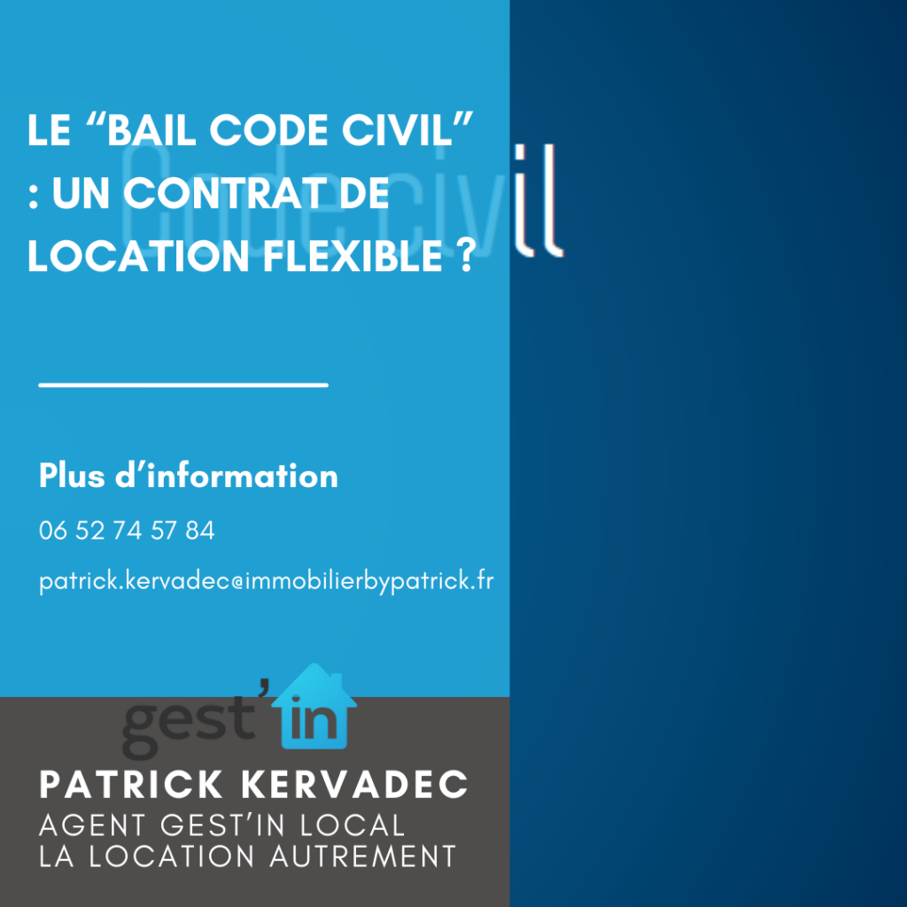 Le “bail Code civil” : un contrat de location flexible ?

Qu’est-ce que le bail Code civil ? 
Définition
Application
Les obligations des deux parties prenantes
Obligations du propriétaire 
Obligations du locataire 
L’intérêt accru à l’approche des JO Paris 2024 
Le bail Code civil, également connu sous le nom de bail de droit commun, est un contrat de location. La particularité de celui-ci réside dans son application du Code civil plutôt que la loi du 6 juillet 1989. Il offre une plus grande flexibilité et liberté aux propriétaires par rapport aux autres contrats de location. La lumière est mise sur le bail Code civil, utilisé à l’approche des Jeux olympiques de Paris 2024. Gest’in, spécialiste de la gestion locative, vous explique. 